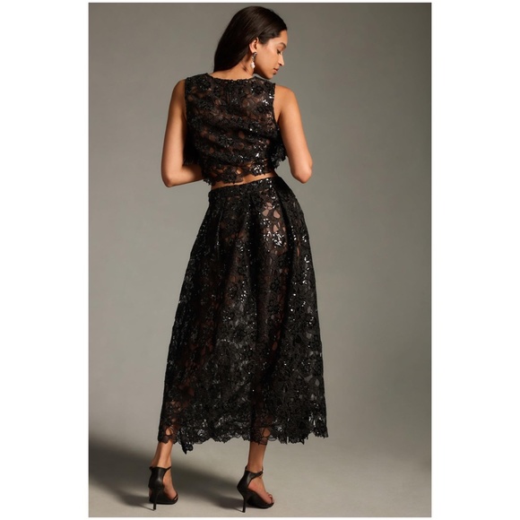 Anthropologie Eva Franco Embroidered Lace Black Maxi Skirt - Picture 3 of 5